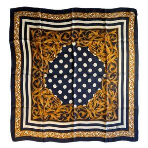 Vintage Christian Dior Silk Scarf – Baroque Scroll & Polka Dot
